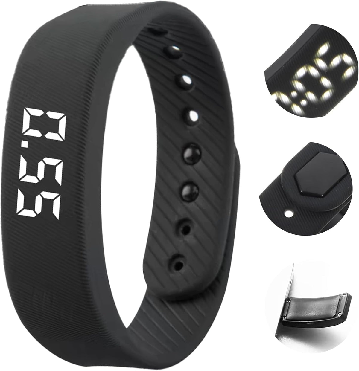 Black Stirwake silent alarm band with LED time display