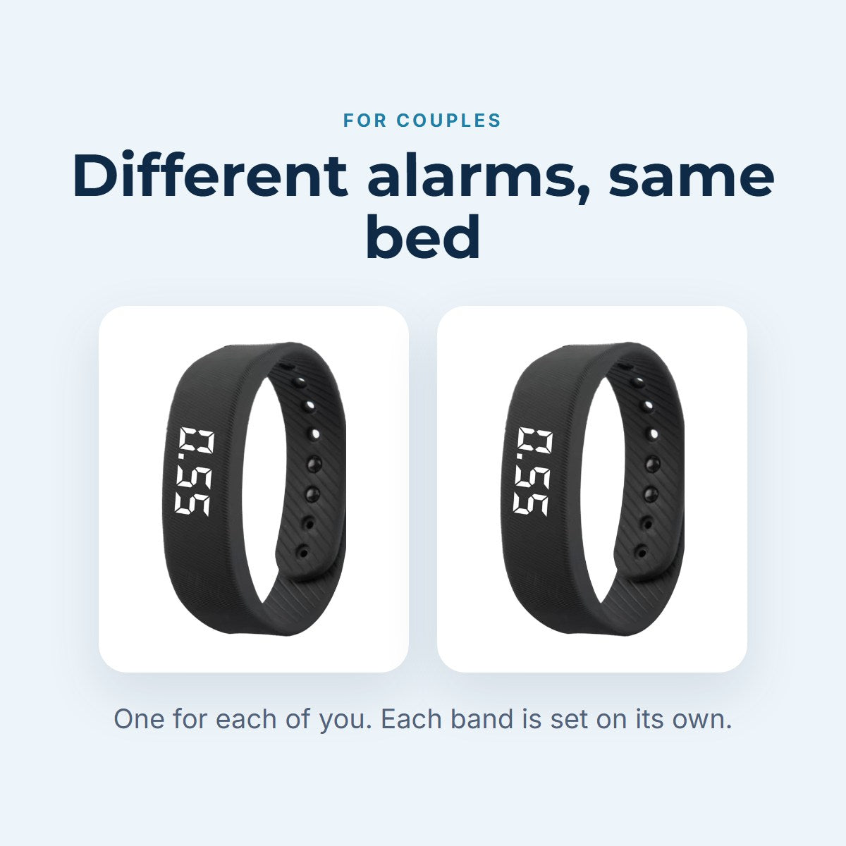 Two Stirwake bands for couples with different alarm times